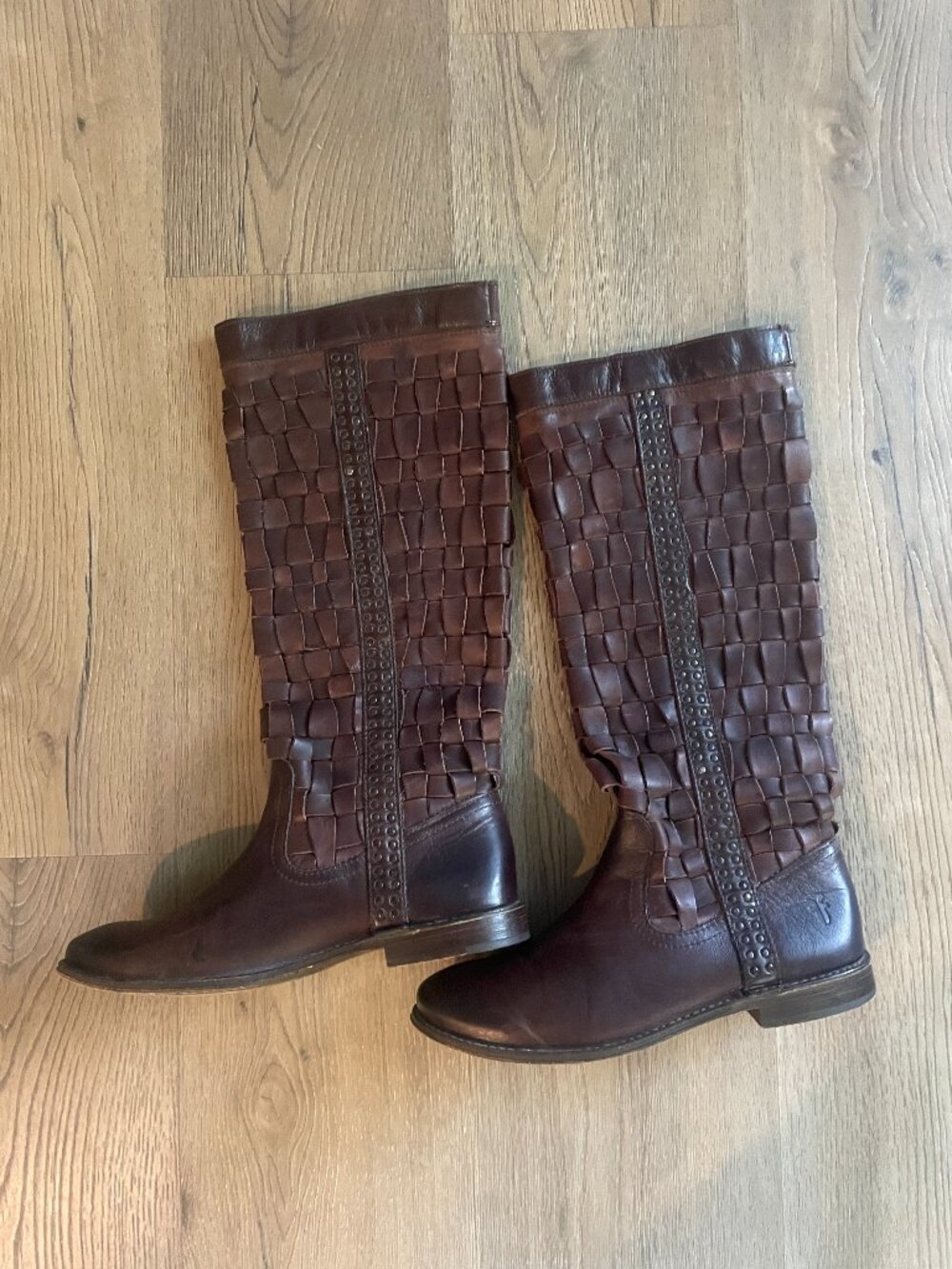 Frye Women's Brown Leather Woven Calf Boots Western 6.5 Pull-On!